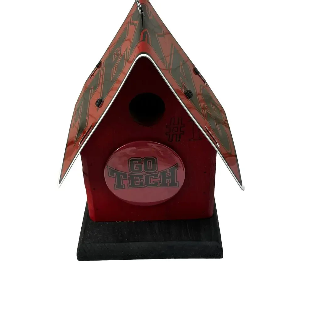 TEXAS TECH UNIVERSITY Birdhouse Handmade Red Raiders Wooden Decoration Tin Roof